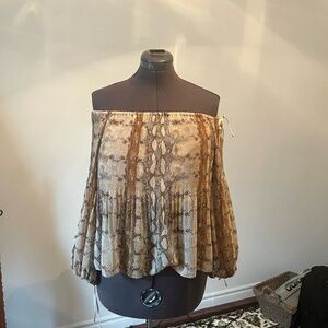 Wilfred Brown Snake Print Off-Shoulder Blouse